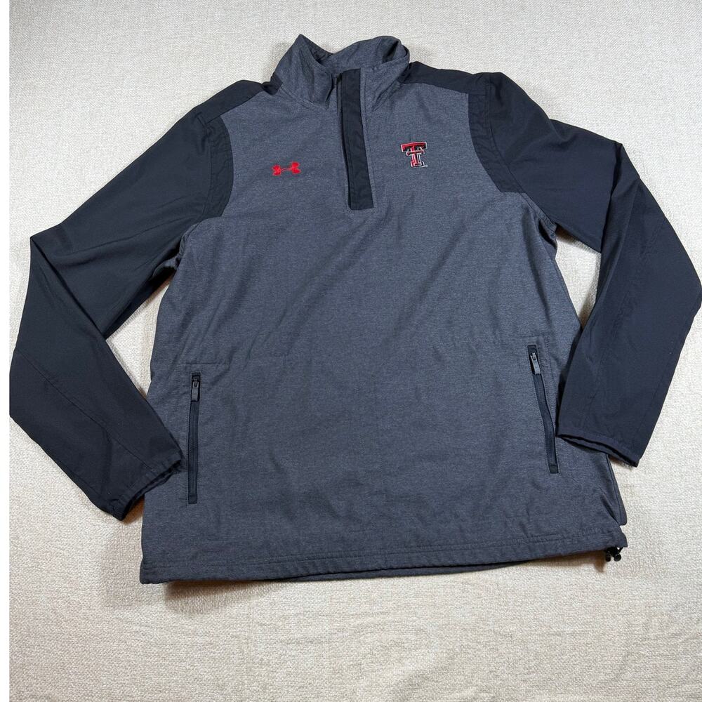 Under Armour Men’s L Black Gray ¼ Zip Long Sleeve Pullover Texas Tech Logo Shirt